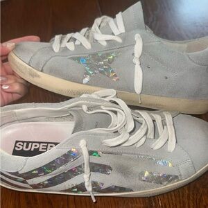 Golden Goose Light Gray Sneakers with Iridescent Star